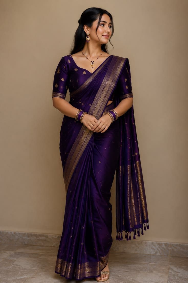 Royal Deep Purple Cotton Silk Saree