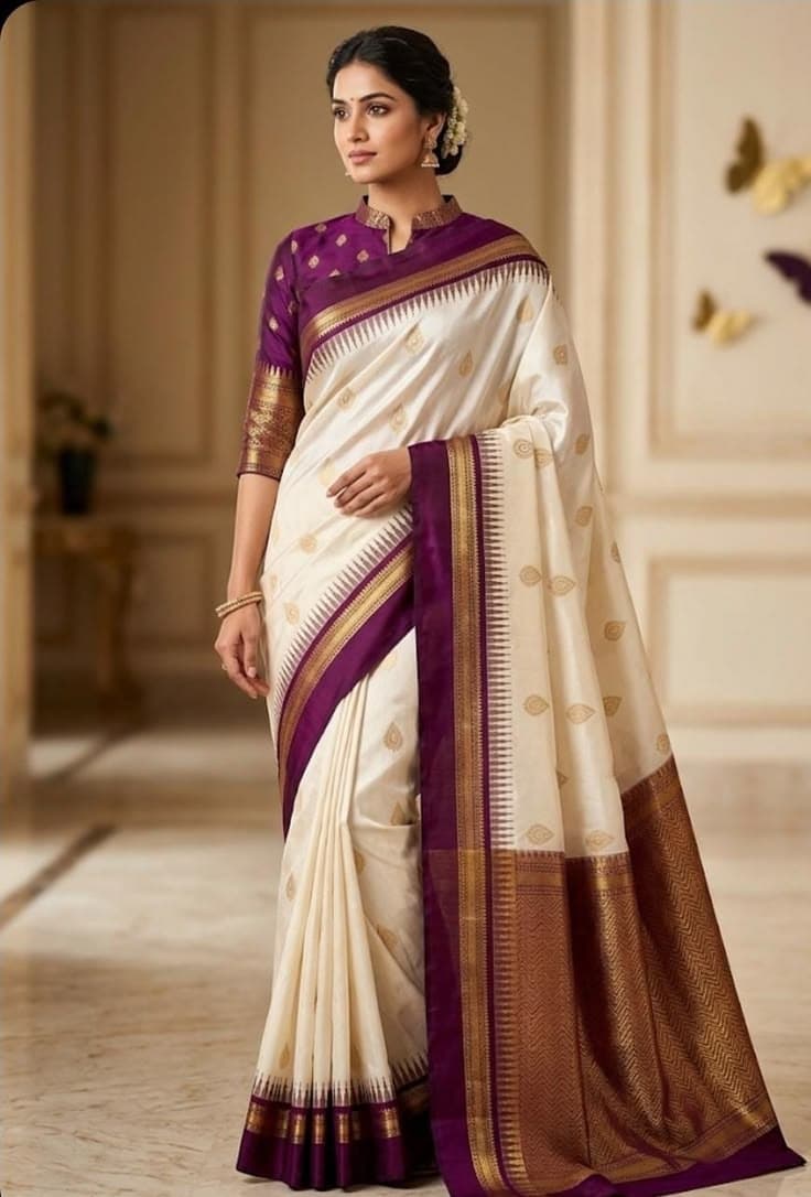White Body Border with Gold Zari