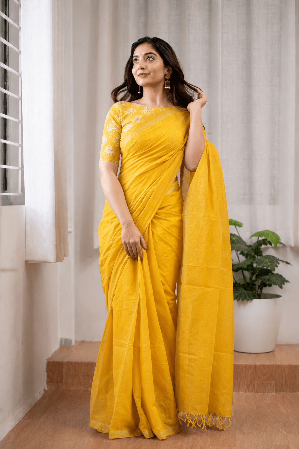 Pure Cotton Yellow Saree