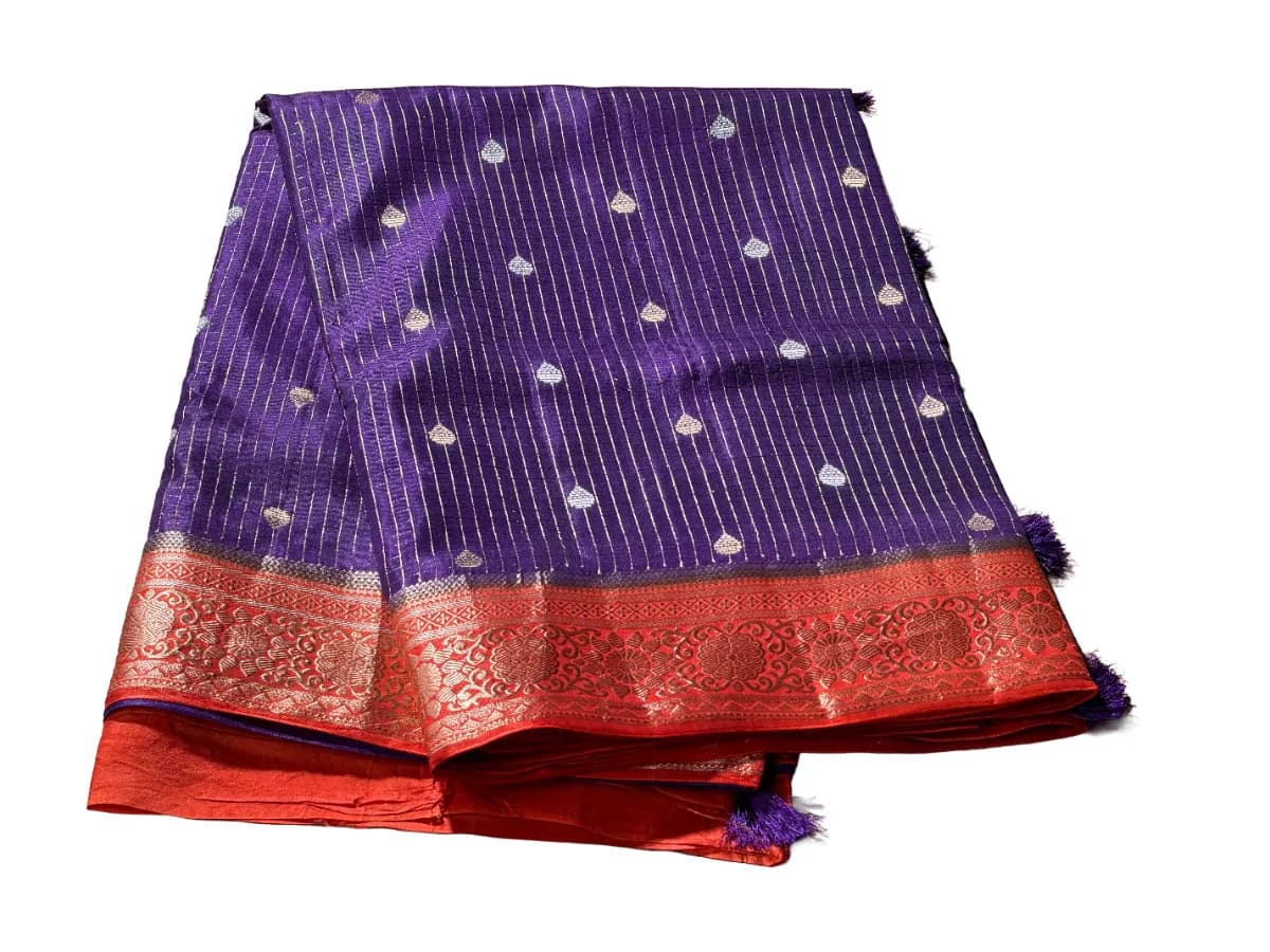 Royal Purple Gold Stripe Zari Border Saree